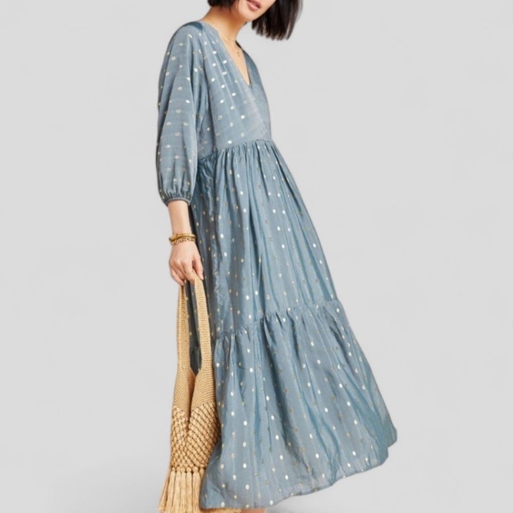 Anthropologie Blue Polka Dot Maxi Dress